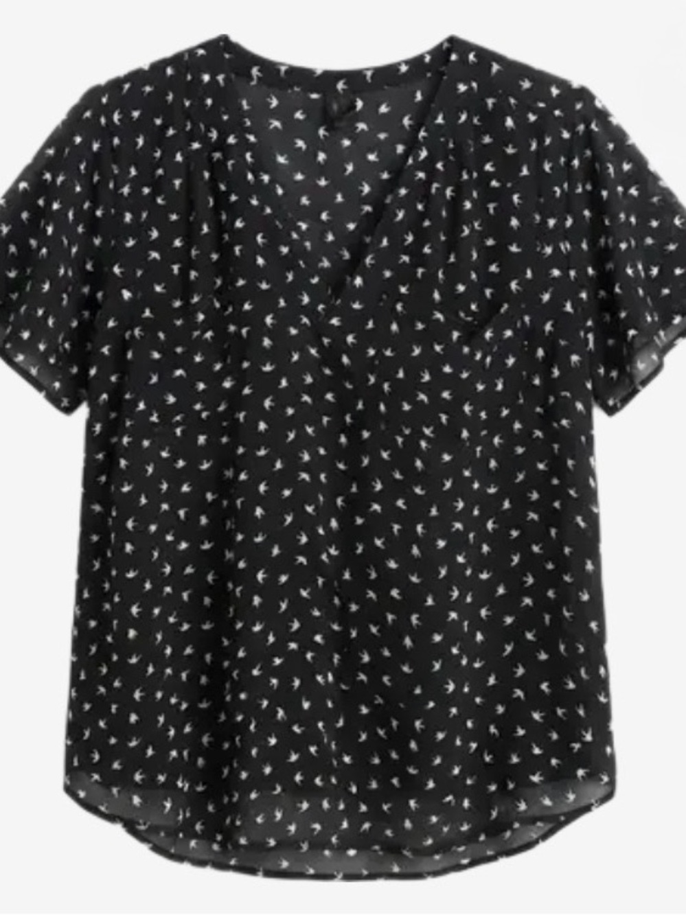 torrid Black Short-Sleeve V-Neck Top with White Bird Print